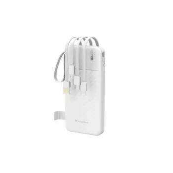 Wozinsky W11-W 10000mAh 10W Power Bank su įmontuotais laidais ir žibintuvėliu, baltas