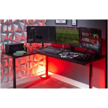 X Rocker 2022068 L formos kampinis žaidimų stalas su RGB LED apšvietimu, anglies pluošto efektu, juodas