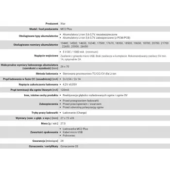 XTAR MC2+ 2 lizdų Li-ion akumuliatorių įkroviklis, skirtas 18650, 21700, 26650 ir kt. (USB maitinimas)
