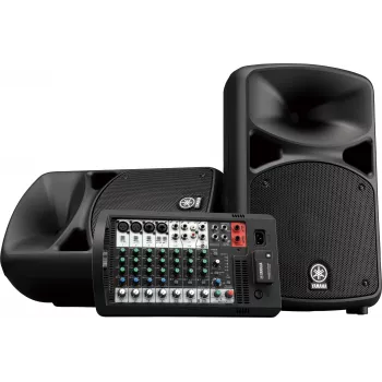 Yamaha STAGEPAS 600BT nešiojama PA sistema su 8 kanalų mikšeriu ir dviem 10 colių garsiakalbiais