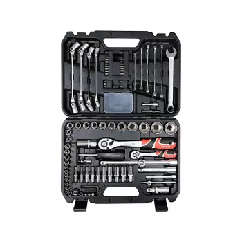 YATO 93 dalių 1/4 inch ir 1/2 inch lizdų ir įrankių rinkinys plastikiniame dėkle YT-38784