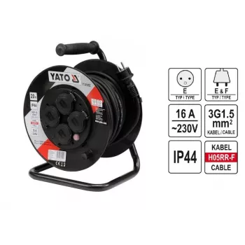 Yato YT-81052 kabelio ritė su 4 kintamosios srovės lizdais, 20 m