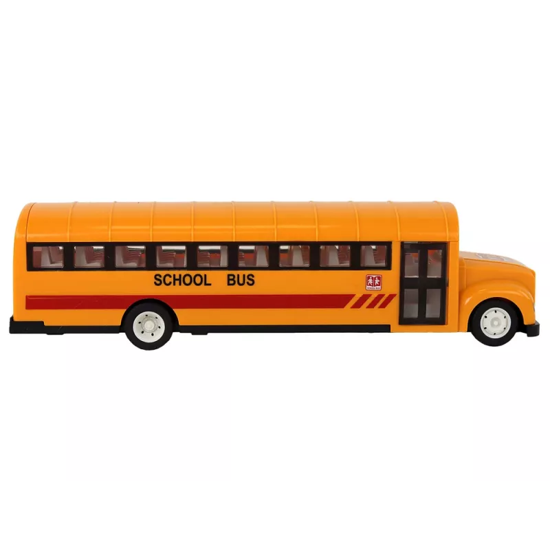 Geltonas mokyklinis autobusas su nuotolinio valdymo pultu ir atsidarančiomis durimis 4690 Lean Toys