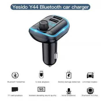 YESIDO Y44 MP3 grotuvas Bluetooth automobilinis kroviklis su QC3.0, LED ekranu, laisvų rankų įranga, juodas