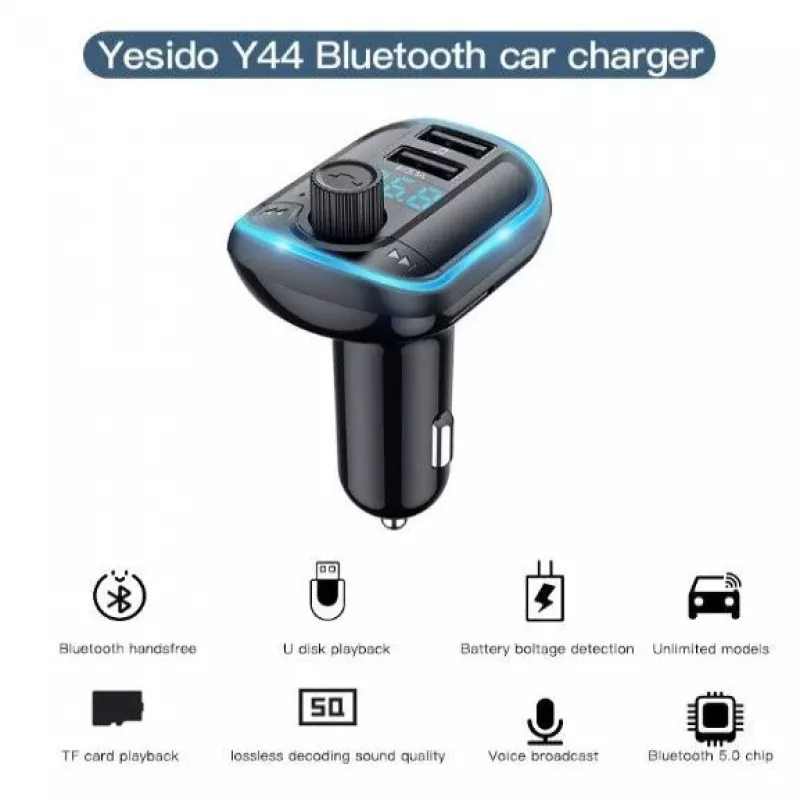 YESIDO Y44 MP3 grotuvas Bluetooth automobilinis kroviklis su QC3.0, LED ekranu, laisvų rankų įranga, juodas