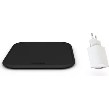Zens Single Wireless Charger Combi Pack USB - Qi sertifikuotas 10W belaidžio įkrovimo paketas su 12W maitinimo adapteriu, juodas
