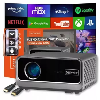 ZENWIRE G60 nešiojamas projektorius su Android Google TV Full HD 4K 39000 liuksų WiFi Smart