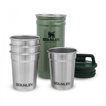 STANLEY Vodka stikliukų rinkinys Adventure, 4 stikliukai 59mL su laikymo rėmu, žalias