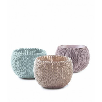KETER Cozies Trio gėlių vazonų rinkinys violetinės/ smėlio/ šviesiai mėlynos spalvos
